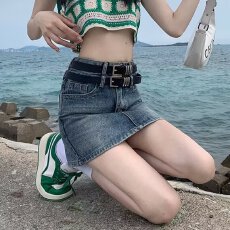 批发韩版深蓝色复古水洗通勤<b class='q'>牛仔</b>短裙女春季新款时尚百搭半身裙