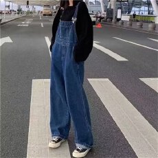 批发女春秋季酷盐系阔腿<b class='q'>大码</b>连体宽松减龄<b class='q'>背带裤</b>显瘦韩版吊带牛仔裤子