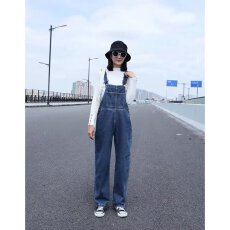 批发美式街头复古日系<b class='q'>背带裤</b>男工装阔腿连体牛仔裤男女宽松老爹吊带裤