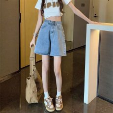 批发高腰牛仔短裤女夏夏季新款梨形身材宽松显瘦遮肉a字阔腿热裤