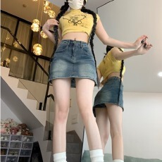 批发复古做旧牛仔半身裙女夏季新款辣妹高腰显瘦百搭小个子<b class='q'>包臀</b><b class='q'>短裙</b>子