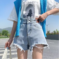批发大码牛仔短裤女夏季新款高腰显瘦宽松破洞阔腿裤小个子