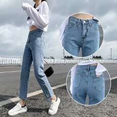 批发直筒开叉牛仔裤女夏季高腰显瘦八分烟管薄款女裤子秋装新款