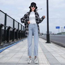 批发直筒牛仔裤女春夏新款高腰显瘦百搭宽松九分小个子九分烟管裤