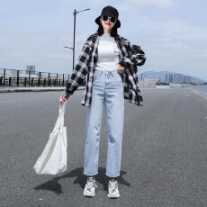 批发时尚简约百搭文艺气质流行ins慵懒牛仔裤潮流新款日系原宿