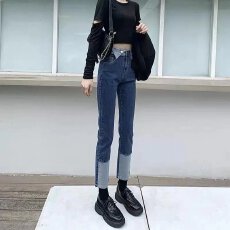 批发chic港味裤子小众设计感复古直筒牛仔裤女春秋新款高腰显瘦长裤潮
