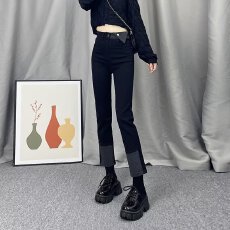 批发高腰直筒牛仔裤女薄款秋季新款黑色紧身显瘦设计感烟管裤子