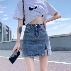 批发秋季弹力牛仔裙半身裙<b class='q'>女</b>高腰防走光a字短<b class='q'>裙裤</b>裙开叉包臀裙子