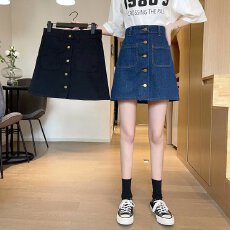 批发高腰牛仔a字裙韩版牛仔短裙显瘦单排扣牛仔裙半身裙夏装包臀裙女