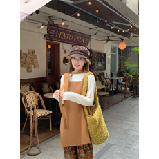 批发实拍实价秋冬新款温柔风连衣裙设计感别致撞色假两件<b class='q'>吊带</b>裙打底衫