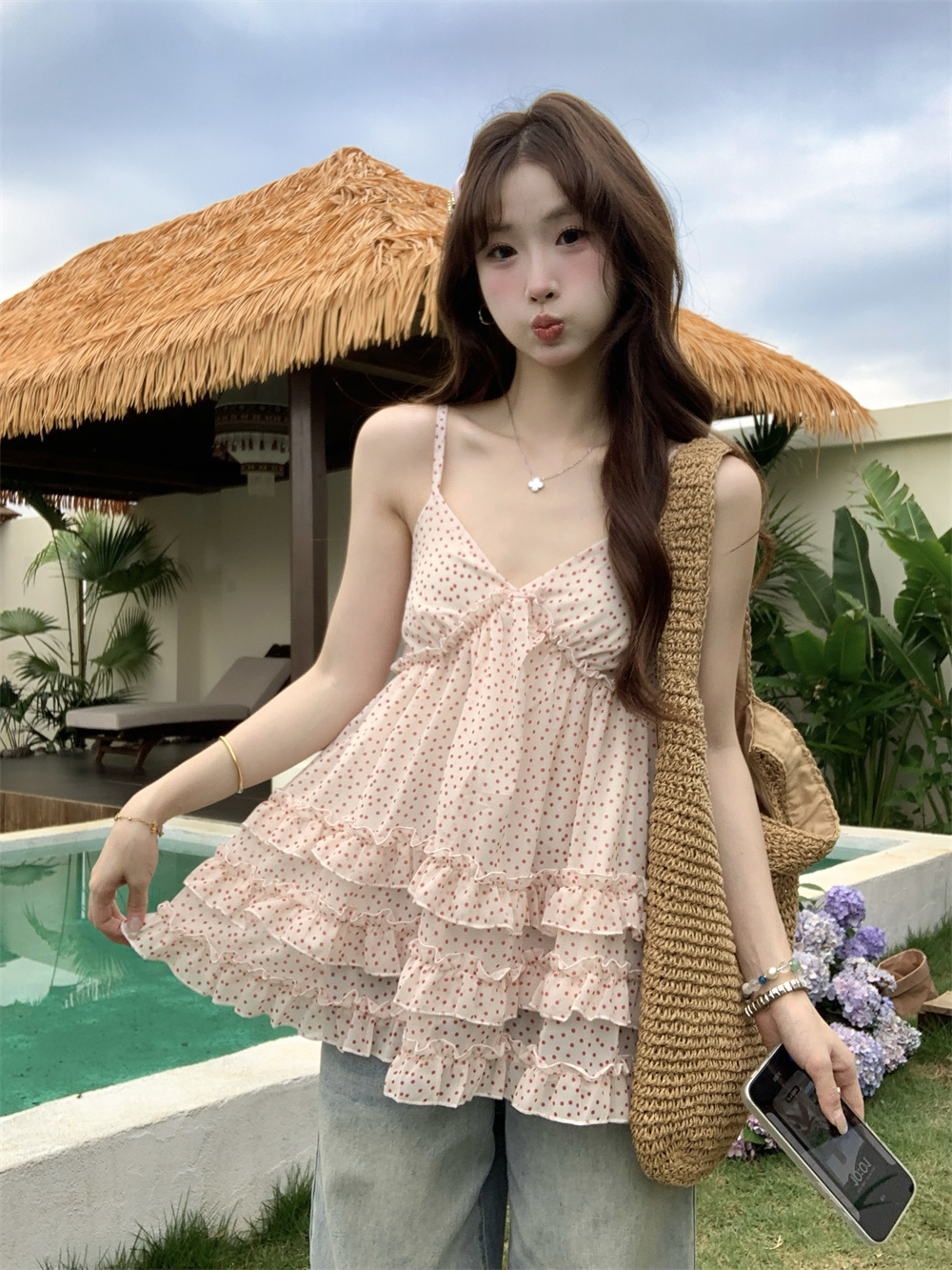 실사 정가 한 부서 달콤함 작은 청신 꽃무늬 몸매 가꾸기 섹시함 층 레이스 순수한 욕망 센스 한 마디 슬립 맨위