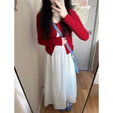 批发开春穿搭套装女新款韩系红色针织开<b class='q'>衫</b>小个子吊带连衣裙两件套