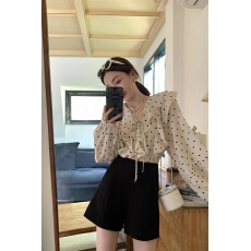 批发小宜定制野格甜茶法式荷叶边<b class='q'>衬衫</b>女设计感小众泡泡袖上衣春秋