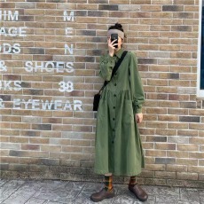 批发茶歇复古polp领衬衣长裙女心机设计感小众长款遮肉宽松衬衫连衣裙