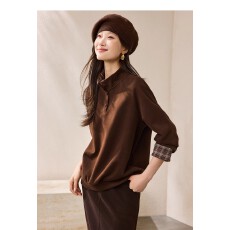 批发柔软亲肤上衣2025秋季假两件袖口拼接撞色层次感套头卫衣