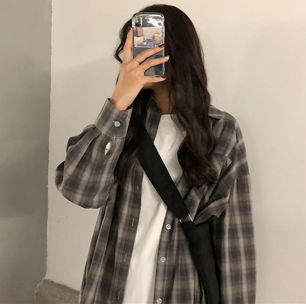 체크무늬 여성 셔츠 디자인 센스 작은 대중 패션 매우 요정 맨위 슈퍼 요정 외국 가스 자외선 차단 의류 얇은 코트