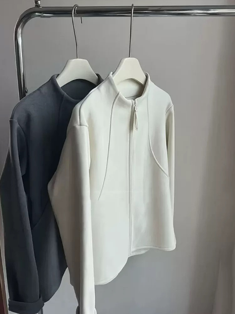 두꺼운 양면 플리스 가을 겨울 스탠드 칼라 후드티 한국 스타일 루즈핏 캐주얼 다용도 보온