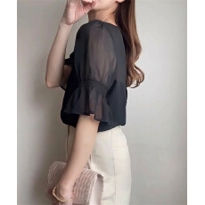 批发纯色短袖T恤圆领泡泡袖雪纺衫<b class='q'>打底衫</b>上衣