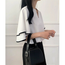 批发夏季短袖女夏V领百搭五分袖上衣T恤<b class='q'>打底衫</b>