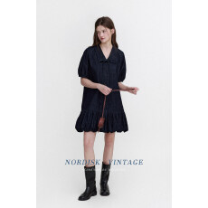 批发Letm denim<b class='q'>牛仔</b>水洗大翻领浪漫肌理感系带复古花苞短袖连衣裙女