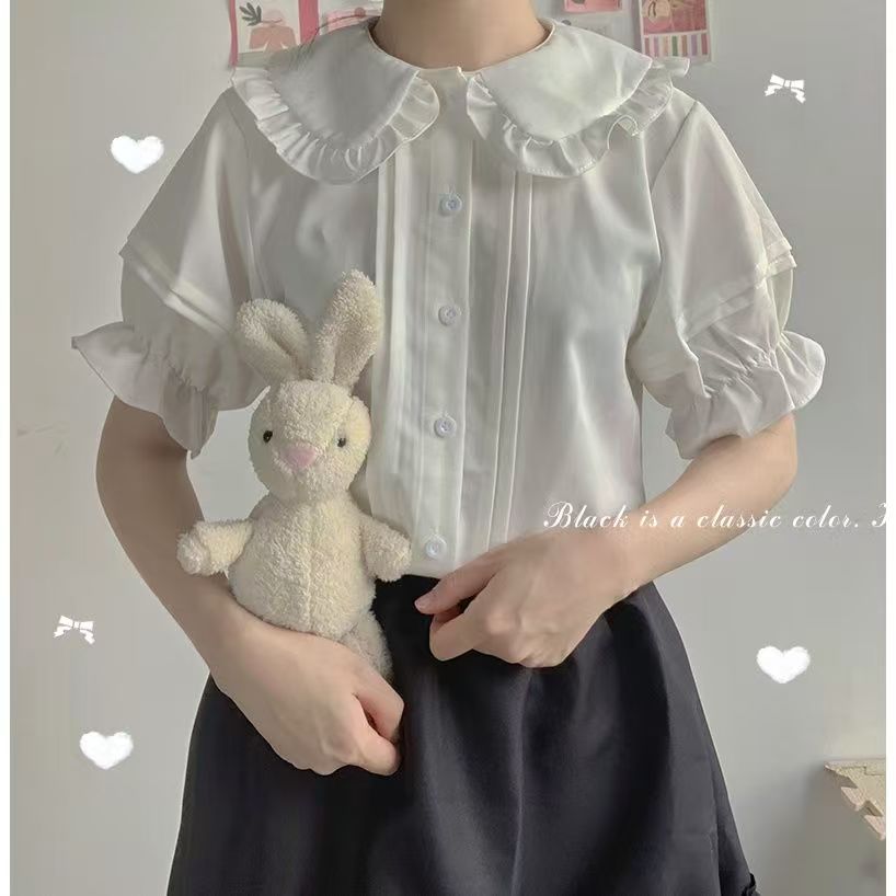 일본식 소녀 귀여운 부드러운 자매 프릴 lolita 기초 반팔 인사이드 가져 가라. jk 셔츠 베이비 칼라 원 바오 학생