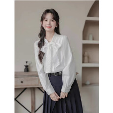 批发2026年秋季法式甜美蕾丝<b class='q'>衬衫</b>女蝴蝶结宽松长袖上衣