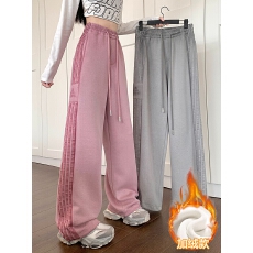 批发<b class='q'>实拍</b> 加绒 原版包边 高街条纹运动裤女秋季美式卫裤宽松休闲裤子