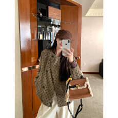 批发实拍复古卡其波点棒球服女2025秋<b class='q'>冬</b>新款气质廓形慵懒感小香风外套
