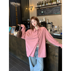 批发实拍韩系温柔粉色翻领单排扣<b class='q'>长袖</b><b class='q'>衬衫</b>春季2026新款设计感宽松显瘦