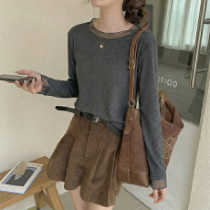 批发实拍 加绒蕾丝圆领拼纱打底衫女春秋<b class='q'>冬</b>内搭德绒磨毛长袖T恤