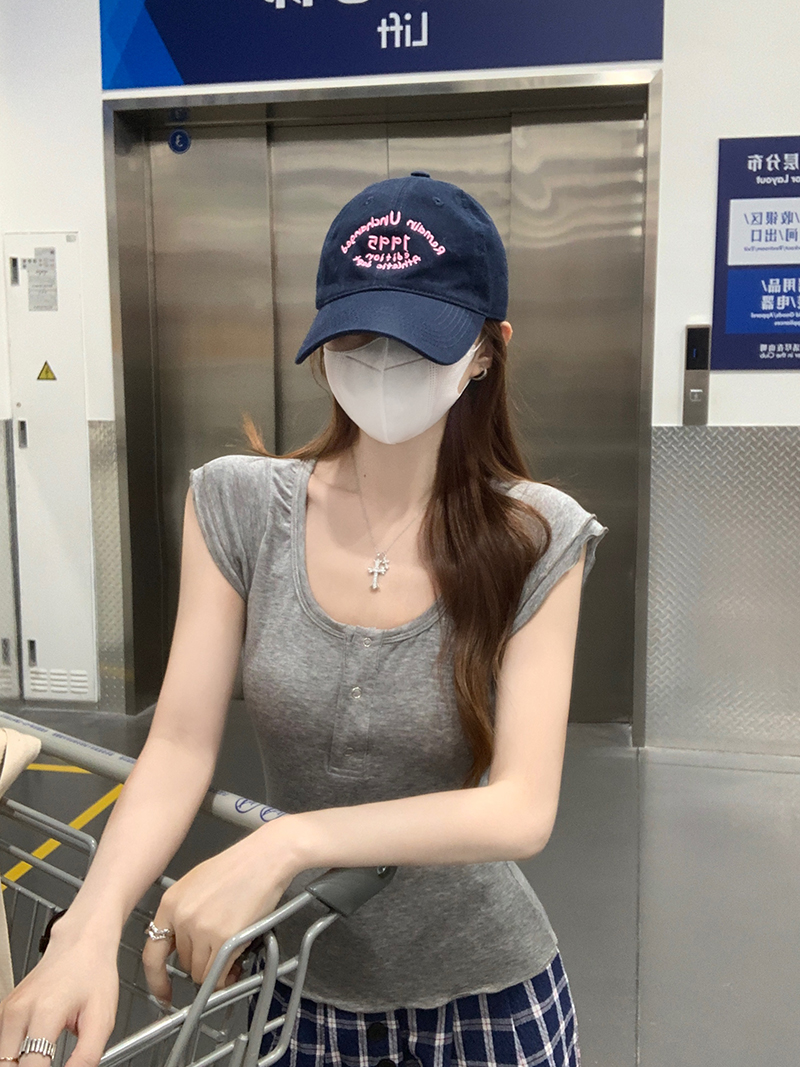 실사 반팔 티셔츠 여성 의류 여름 새로운 디자인 센스 작은 날다 소매 u 칼라 맨위