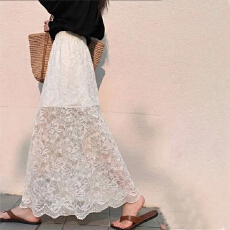 批发2026夏季新款韩版白色蕾丝镂空半身裙女高级感气质百搭直筒<b class='q'>包臀</b>裙