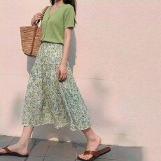 批发松紧高腰印花a字半身裙蛋糕裙法式<b class='q'>碎花</b>荷叶边大摆裙中长裙女夏季