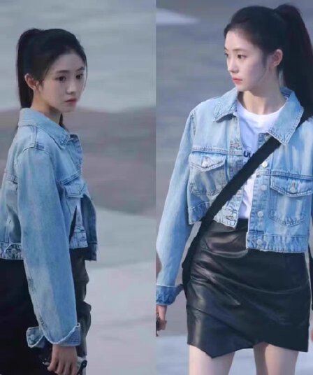 리우 하오 저장 스타 같은 단락 봄 가을 작은 키 쇼트 스타일 패션 다용도 데님 재킷
