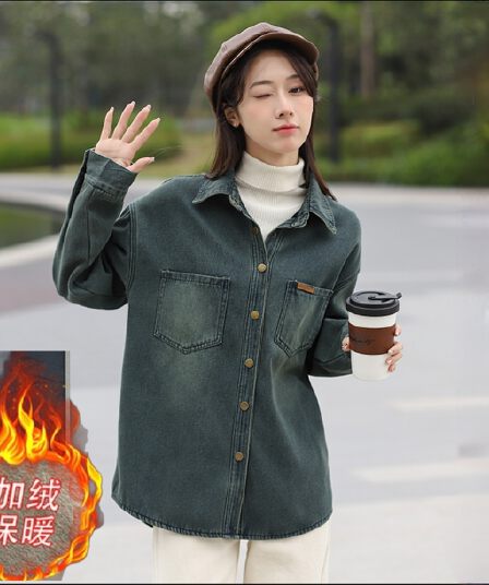 실사 주문 표준 레트로 항구 바람 외출용 인사이드 가져 가라. 루즈핏 다용도 한국 스타일 데님 맨위 털이 있는 일반 2 가지 모델