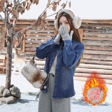 批发实拍加绒加厚秋冬新款韩版亲肤柔软时尚休闲百搭牛仔外套