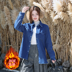 批发实拍新款加绒加厚保暖韩版休闲温柔风牛仔上图外套