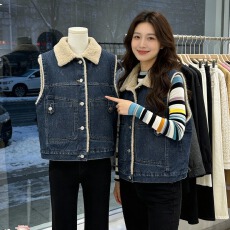 批发殴洲站牛仔马甲韩版时尚减龄加绒加厚保暖背心外套