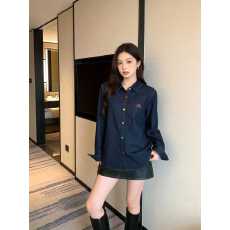 批发韩版早春新款小马奔腾卡通刺绣彩色扣撞色内搭外穿深色牛仔衬衣