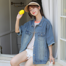 批发新款大版潮流宽松舒适柔软透气薄料牛仔短袖<b class='q'>上衣</b>