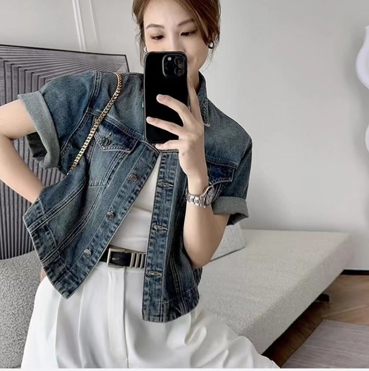 meiyang 같은 단락 나고야 데님 재킷 반팔 맨위