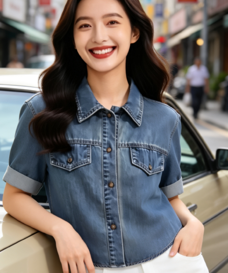 항구 바람 레트로 미니멀리즘 패션 대외 무역 품질 데님 반팔 맨위