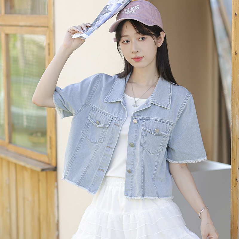 한 부서 트렌디 바람 캐주얼 패션 디자인 센스 부드러운 데님 반팔 맨위
