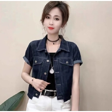 批发欧货高含棉韩版不规则错落前襟显气质牛仔上衣