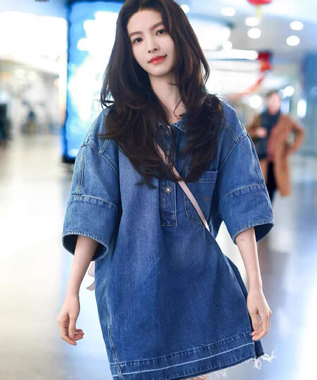 챕터 만약 난 스타 같은 단락 2026 새로운 워싱 데님 여성 드레스 봄 프랑스식 레트로 셔츠 짧은 치마