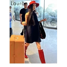 批发娜扎同款复古蓝挂脖牛仔<b class='q'>连衣裙</b>女夏气质显瘦宽松露肩吊带背心短裙
