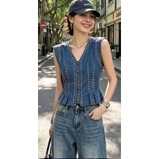 批发欧州站重工牛仔马甲女
