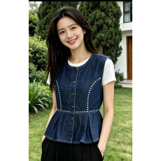 批发<b class='q'>秋</b>季新款欧洲站重工牛仔马甲女上衣百搭时尚街头风
