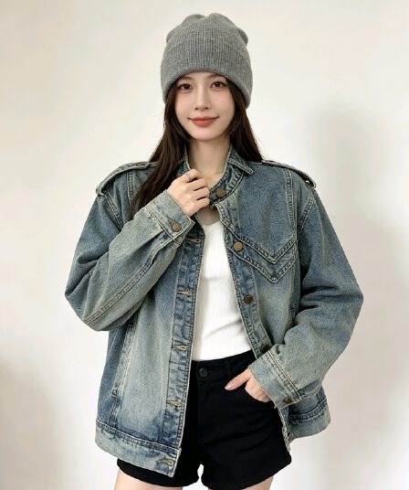 새로운 무거운 작업 데님 맨위 오토바이 바람 레트로 블루 워싱 다용도 트렌드 재킷 맨위 여성 유럽 역