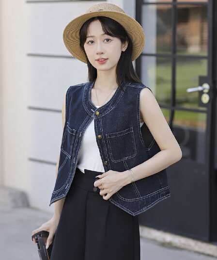 새로운 봄 가을 스택 착용 패션 다용도 루즈핏 디자인 센스 레트로 데님 조끼 여자